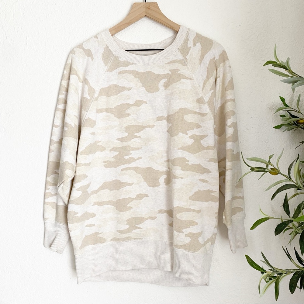 Aerie Vintage Crew Neck Sweatshirt Natural Camo XS